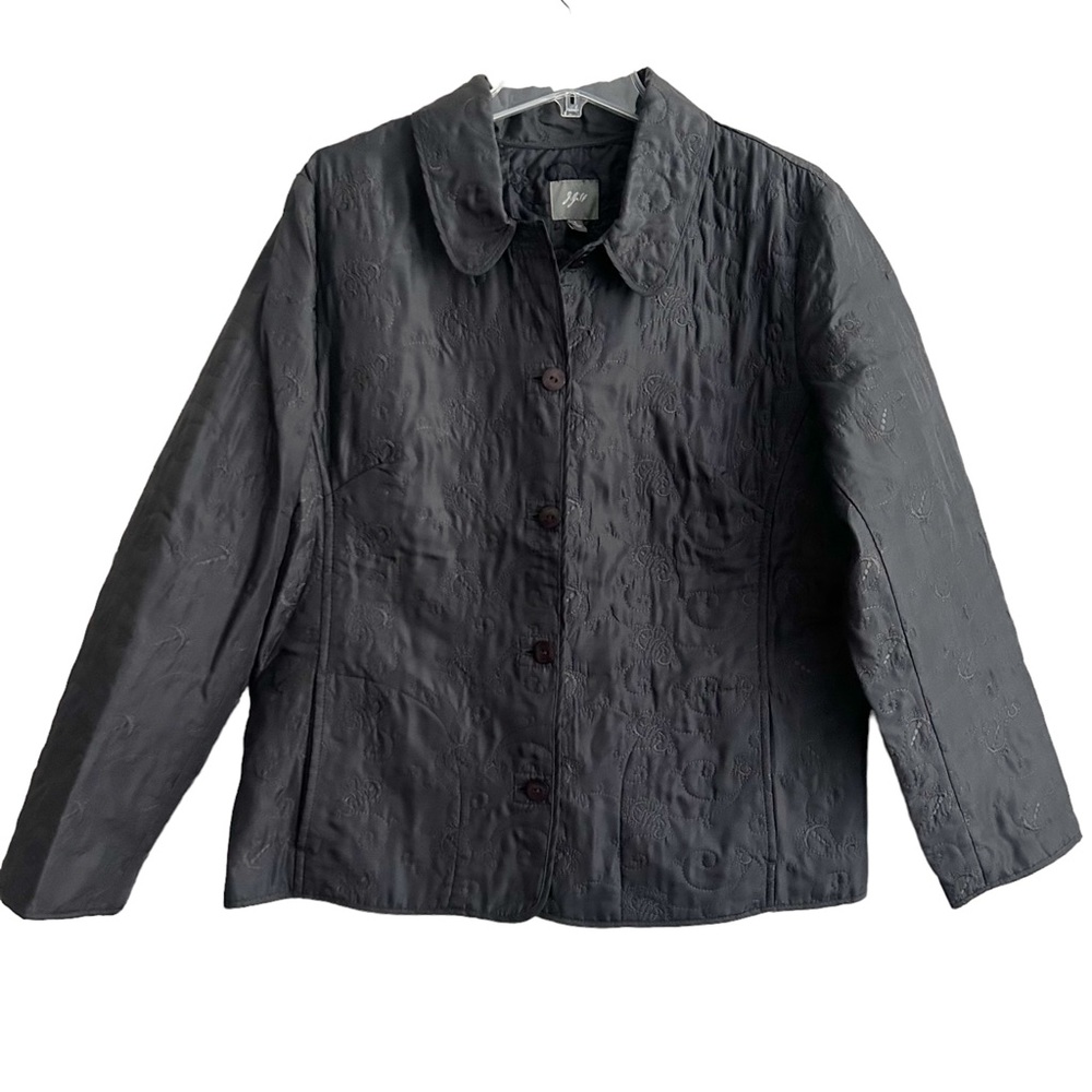 J Jill Steel Gray Blue Embroidered Silk Jacket L